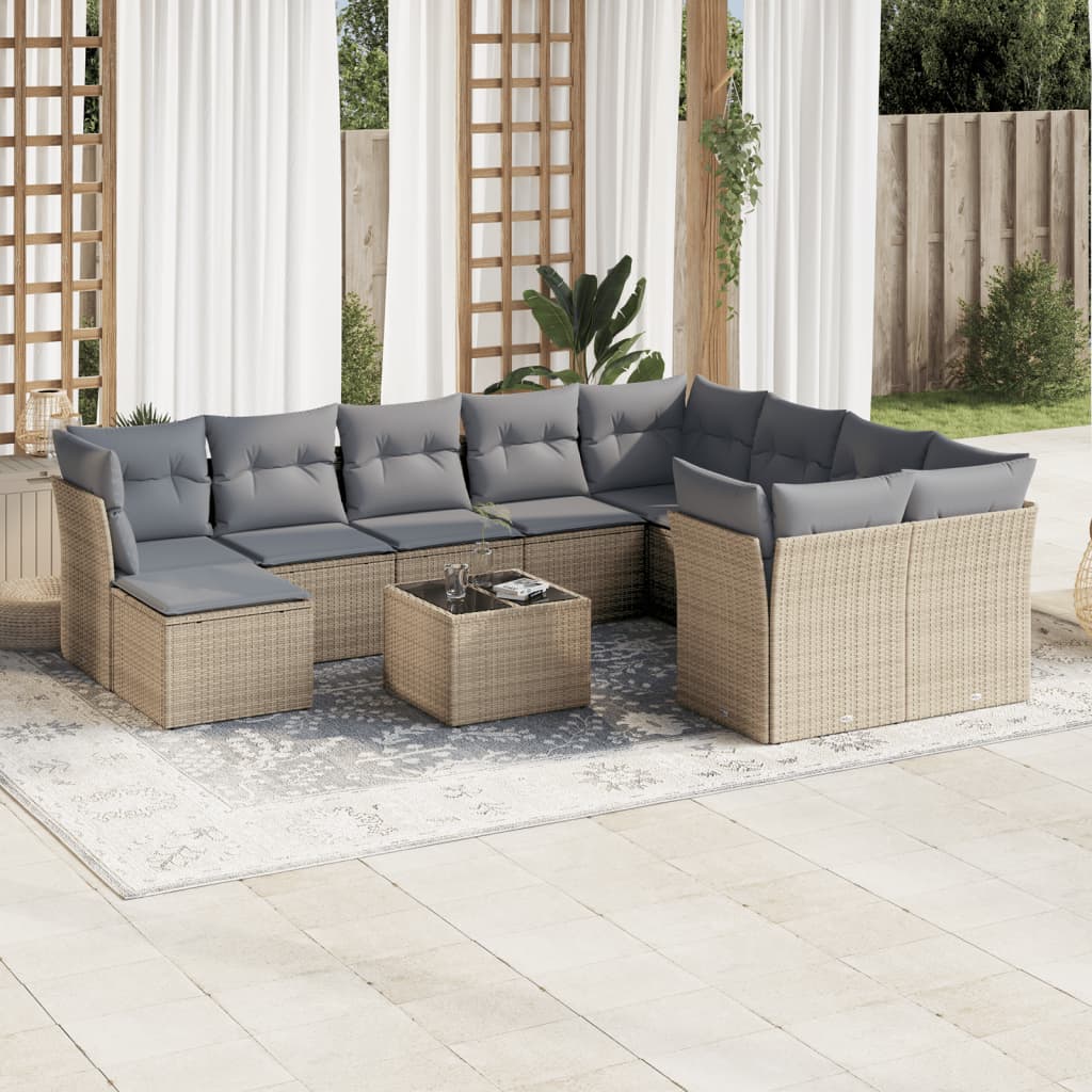 vidaXL 11-delige Loungeset met kussens poly rattan zwart
