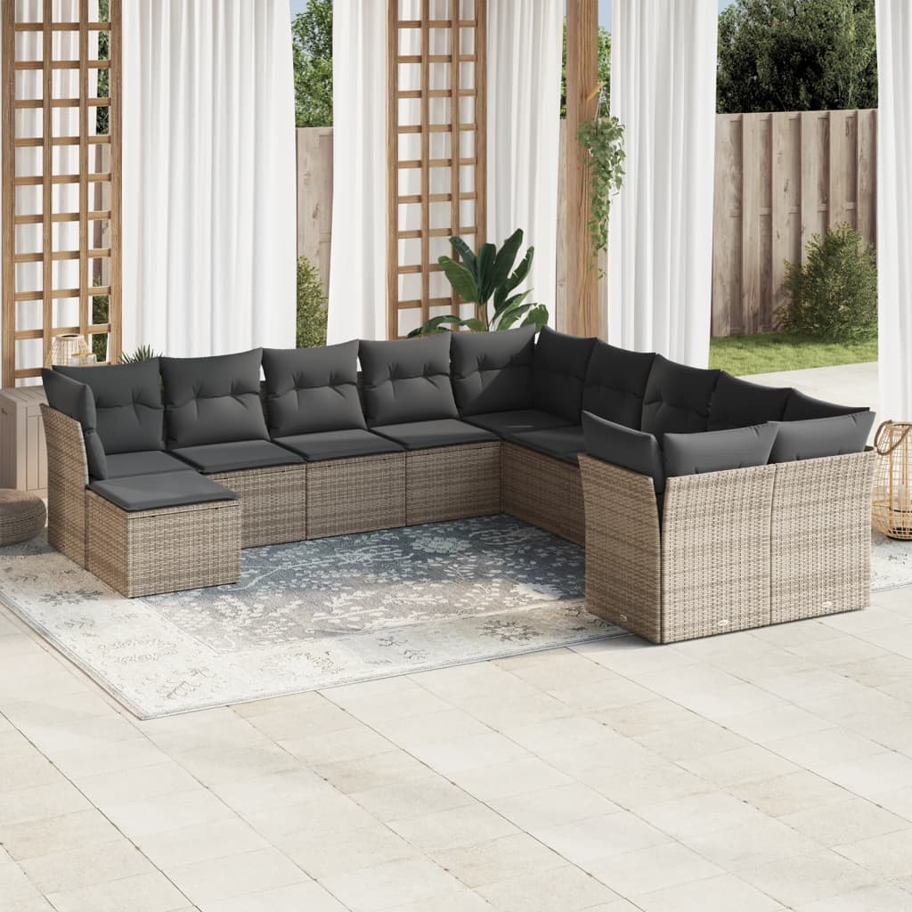vidaXL 11-delige Loungeset met kussens poly rattan zwart