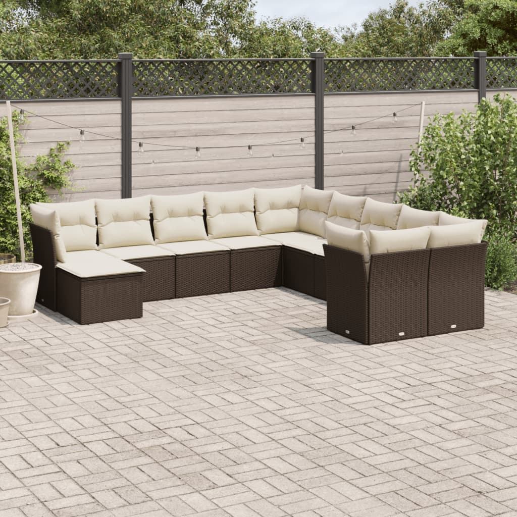 vidaXL 11-delige Loungeset met kussens poly rattan zwart