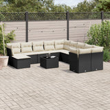 vidaXL 11-delige Loungeset met kussens poly rattan zwart