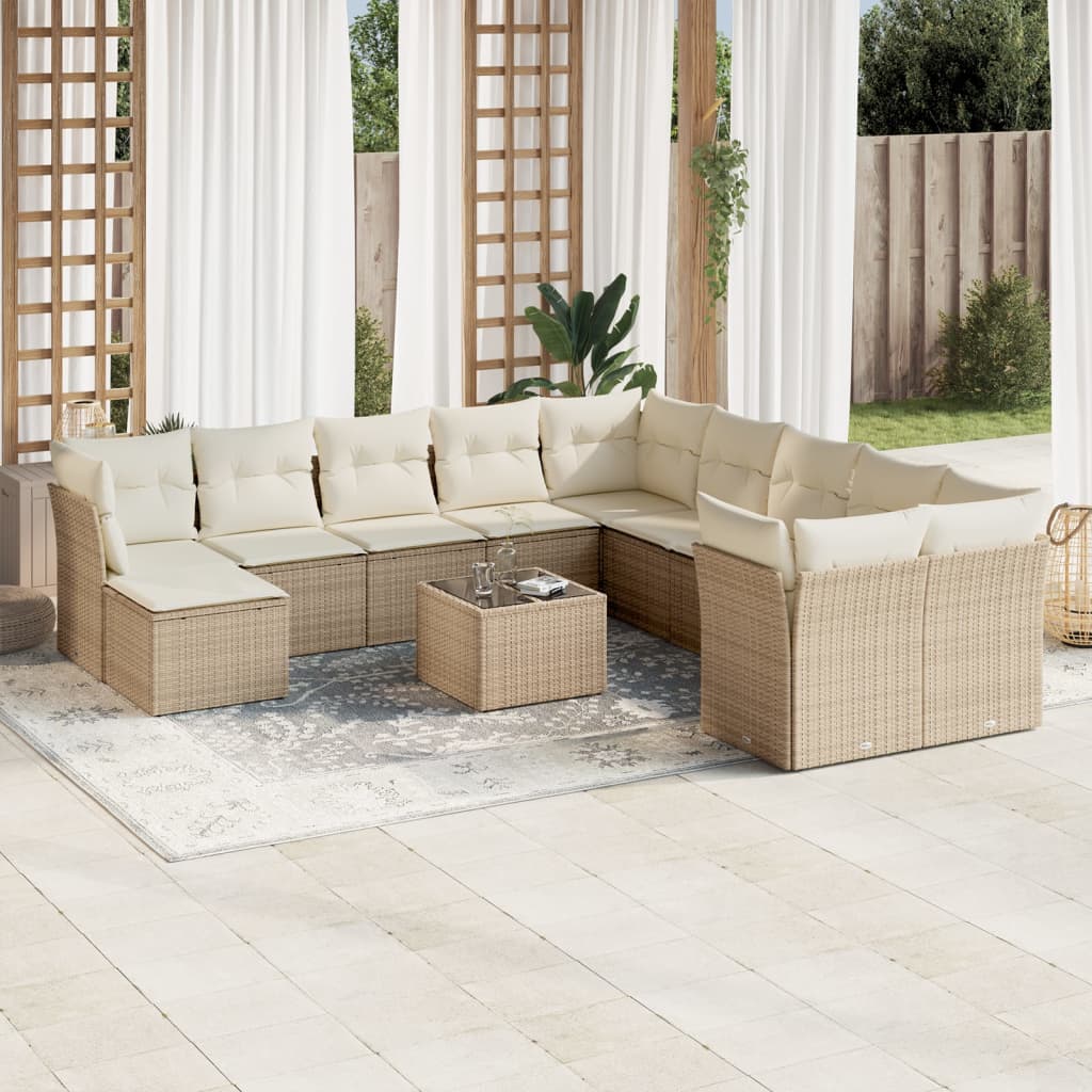 vidaXL 11-delige Loungeset met kussens poly rattan zwart