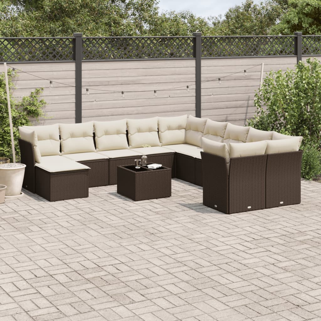 vidaXL 11-delige Loungeset met kussens poly rattan zwart