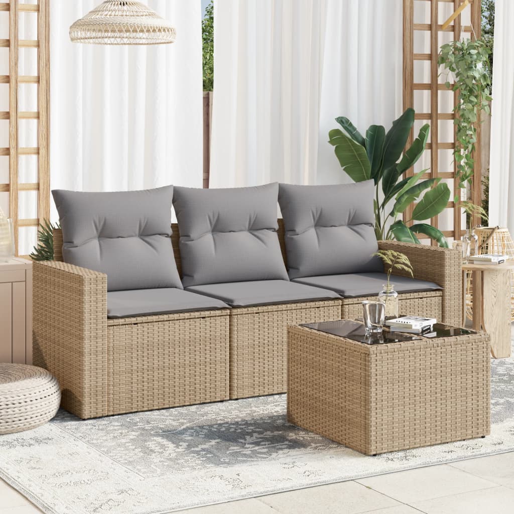 vidaXL 3-delige Loungeset met kussens poly rattan zwart
