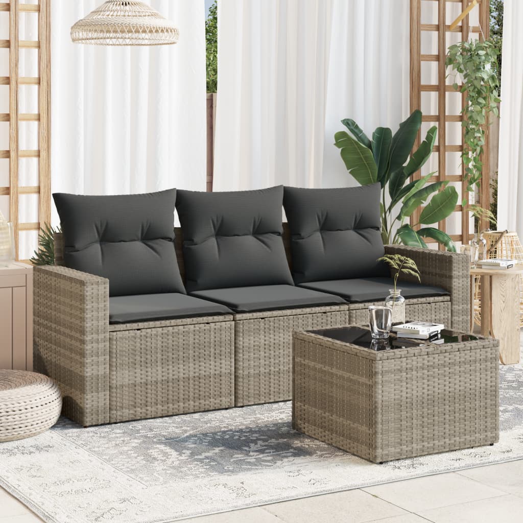 vidaXL 3-delige Loungeset met kussens poly rattan zwart
