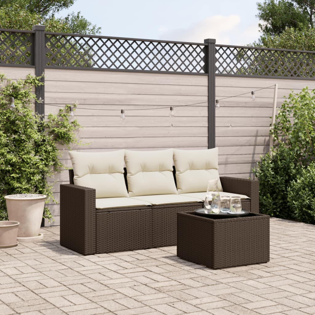 vidaXL 3-delige Loungeset met kussens poly rattan zwart