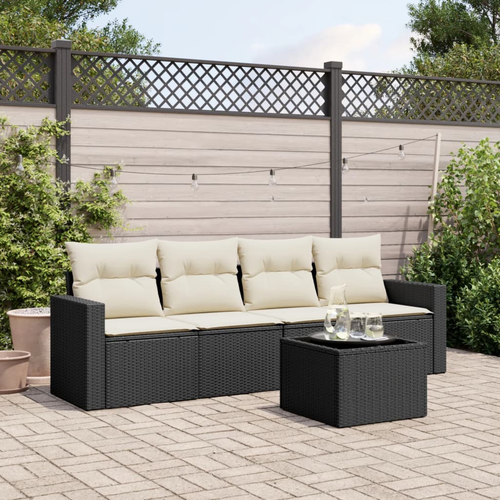 vidaXL 4-delige Loungeset met kussens poly rattan zwart