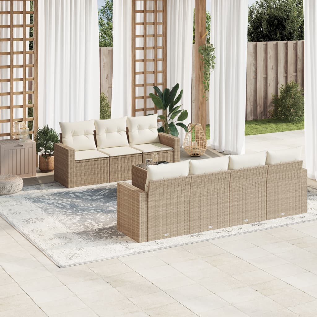 vidaXL 8-delige Loungeset met kussens poly rattan zwart