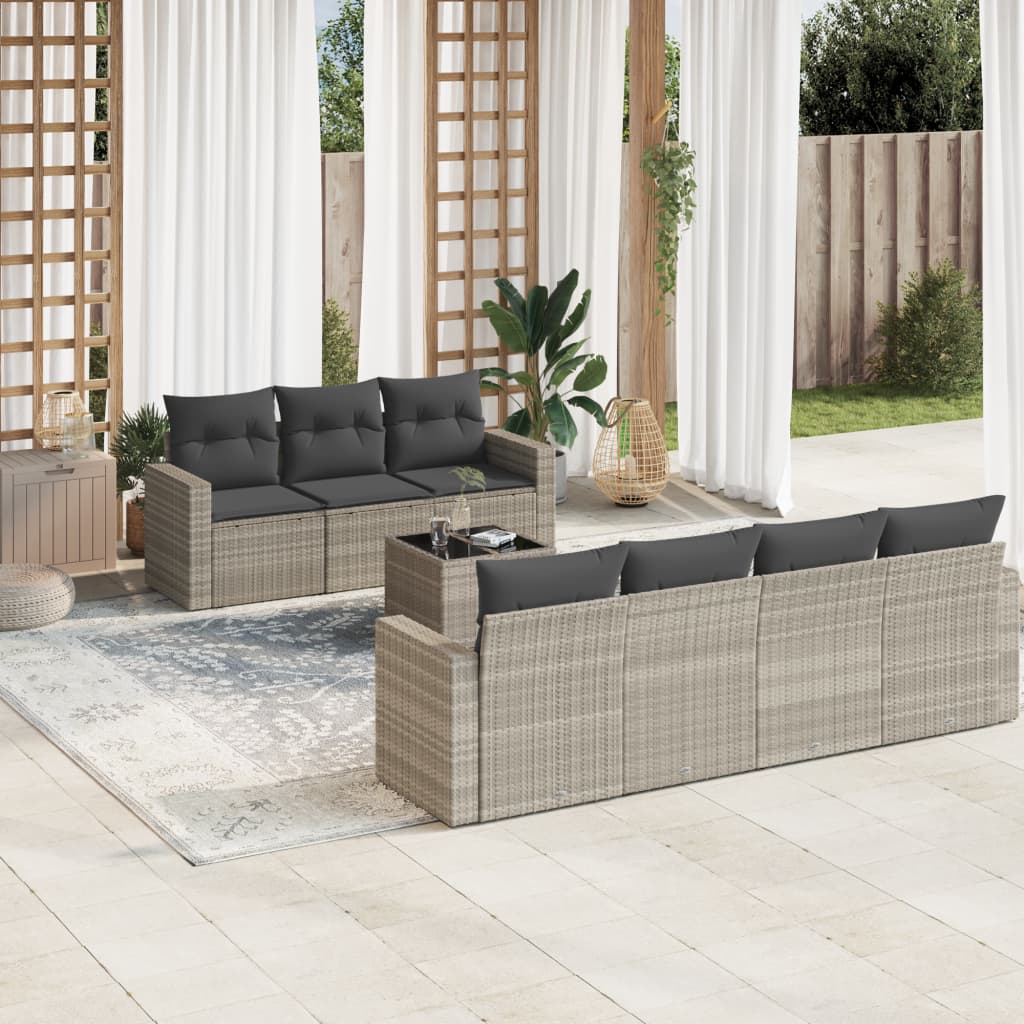 vidaXL 8-delige Loungeset met kussens poly rattan zwart