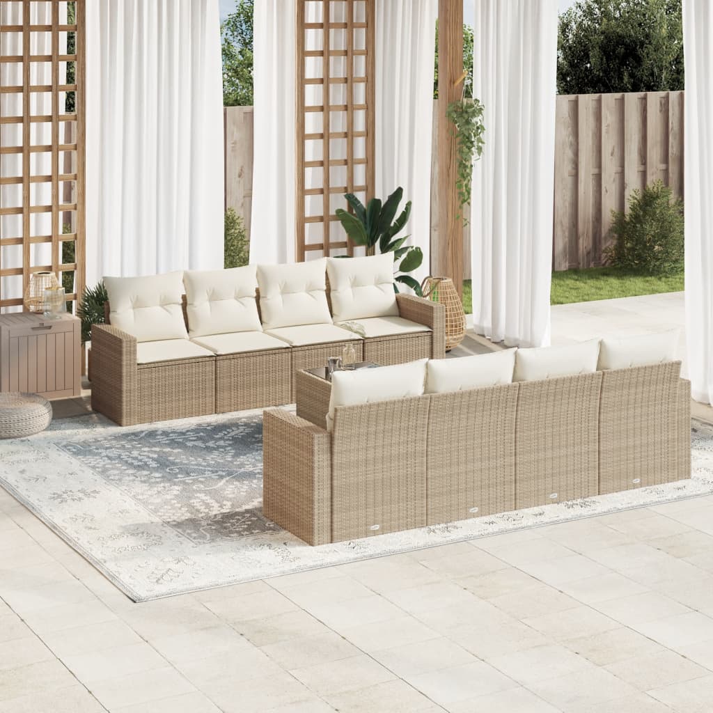 vidaXL 9-delige Loungeset met kussens poly rattan zwart