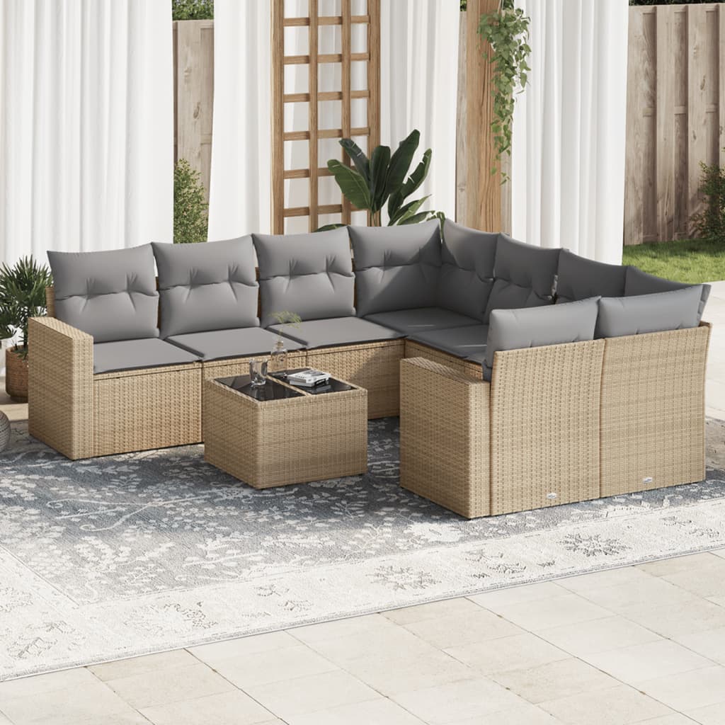 vidaXL 9-delige Loungeset met kussens poly rattan zwart