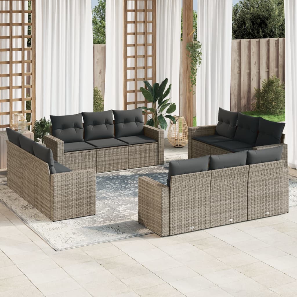 vidaXL 12-delige Loungeset met kussens poly rattan zwart