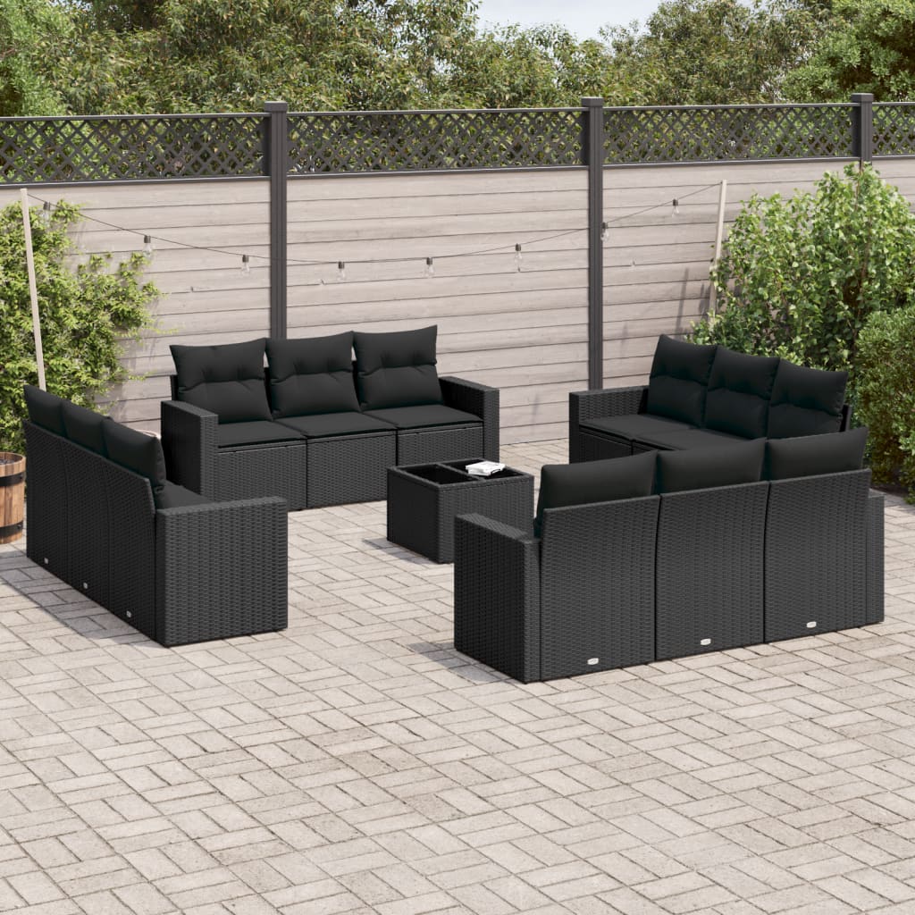 vidaXL 12-delige Loungeset met kussens poly rattan zwart