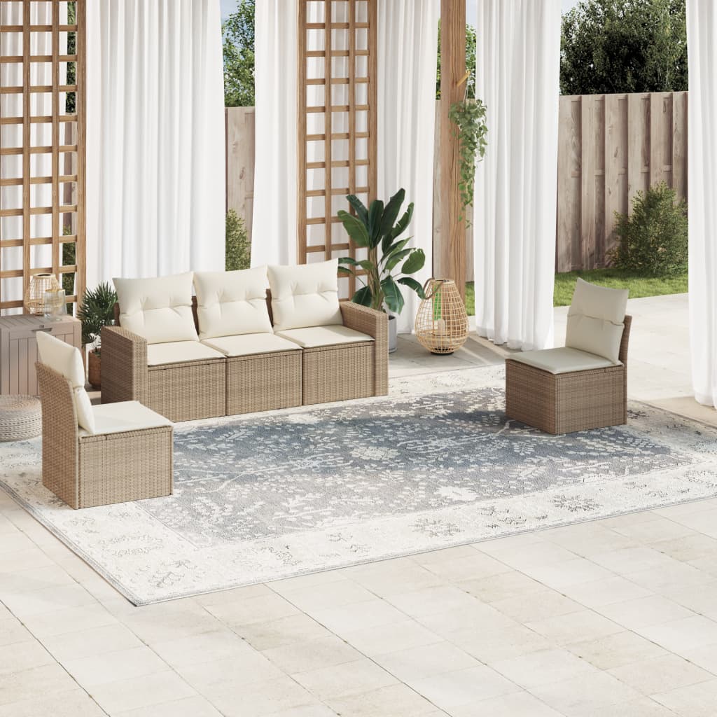vidaXL 5-delige Loungeset met kussens poly rattan zwart