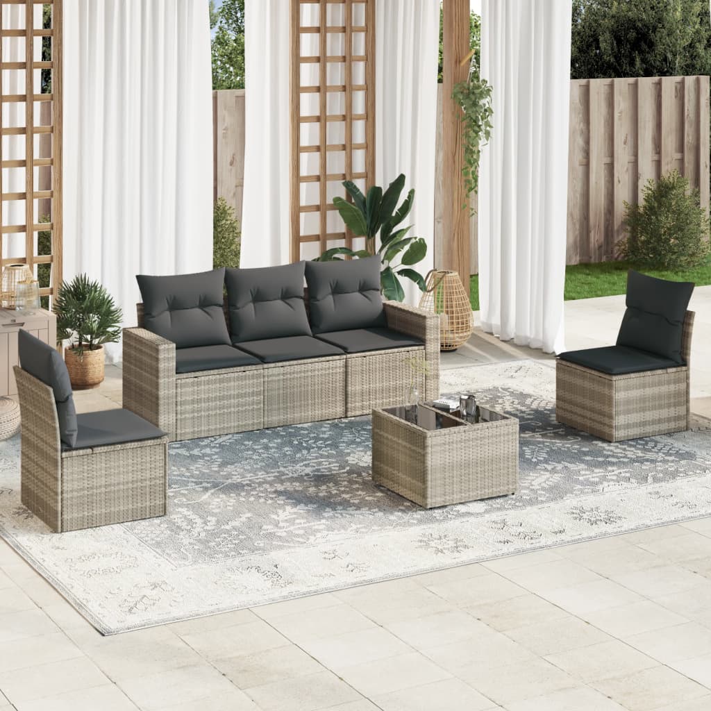 vidaXL 5-delige Loungeset met kussens poly rattan zwart