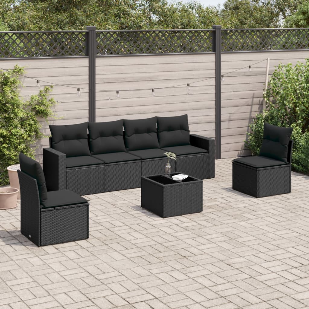 vidaXL 6-delige Loungeset met kussens poly rattan zwart