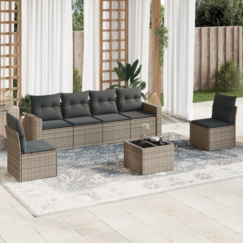 vidaXL 6-delige Loungeset met kussens poly rattan zwart