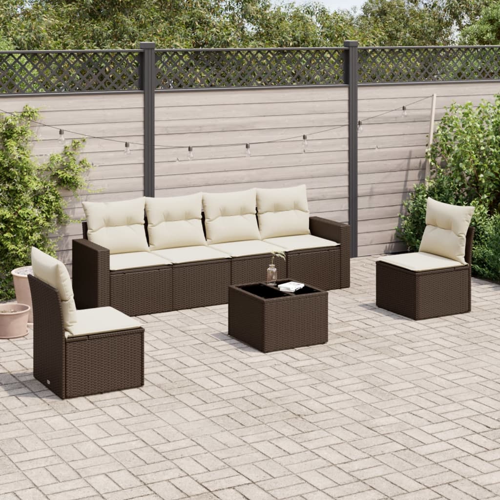 vidaXL 6-delige Loungeset met kussens poly rattan zwart