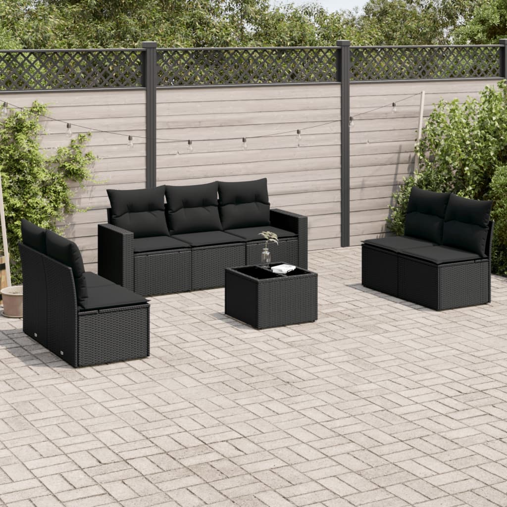 vidaXL 7-delige Loungeset met kussens poly rattan zwart