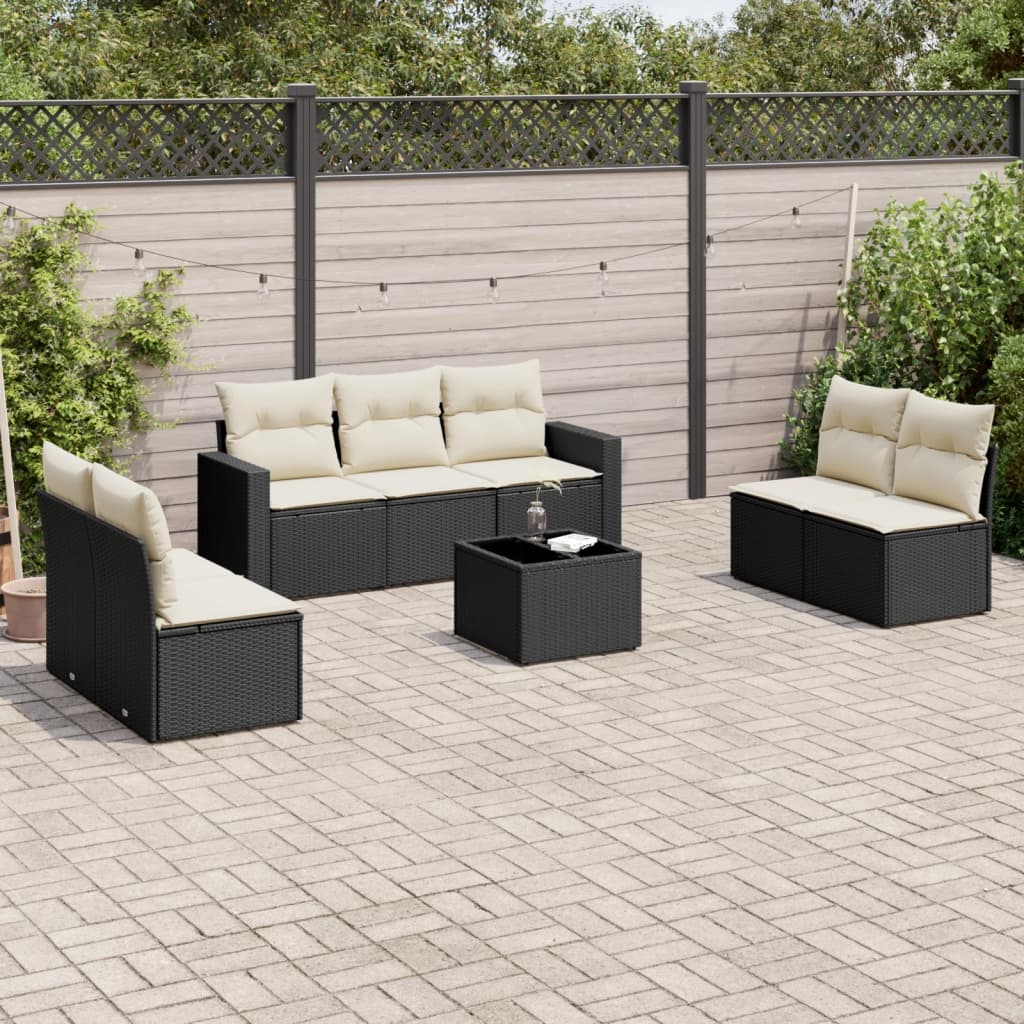 vidaXL 7-delige Loungeset met kussens poly rattan zwart