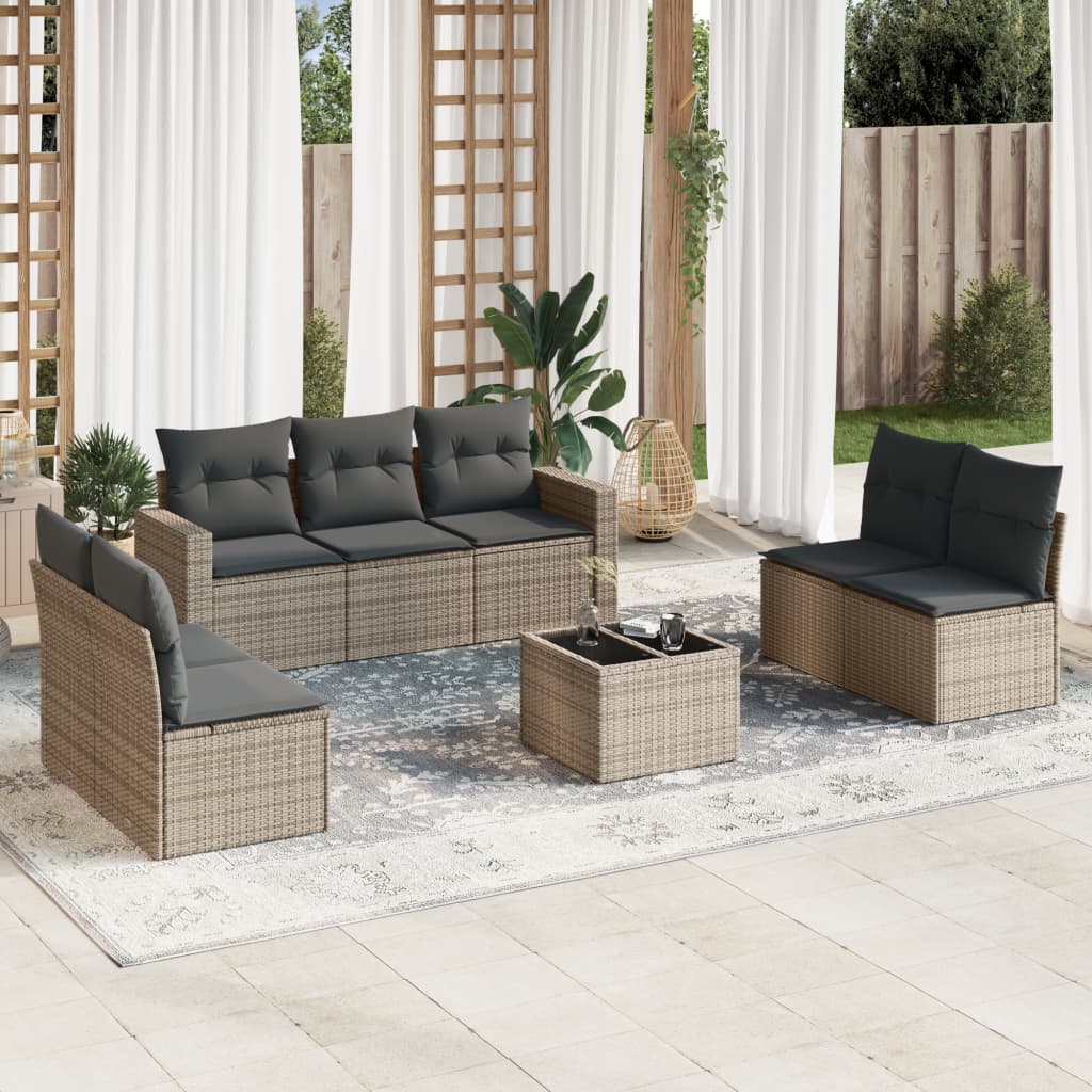 vidaXL 7-delige Loungeset met kussens poly rattan zwart