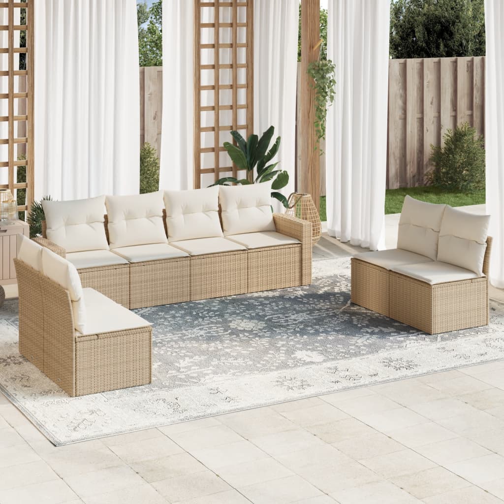 vidaXL 8-delige Loungeset met kussens poly rattan zwart