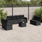 vidaXL 8-delige Loungeset met kussens poly rattan zwart
