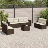vidaXL 8-delige Loungeset met kussens poly rattan zwart
