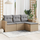 vidaXL 4-delige Loungeset met kussens poly rattan zwart