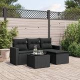 vidaXL 4-delige Loungeset met kussens poly rattan zwart
