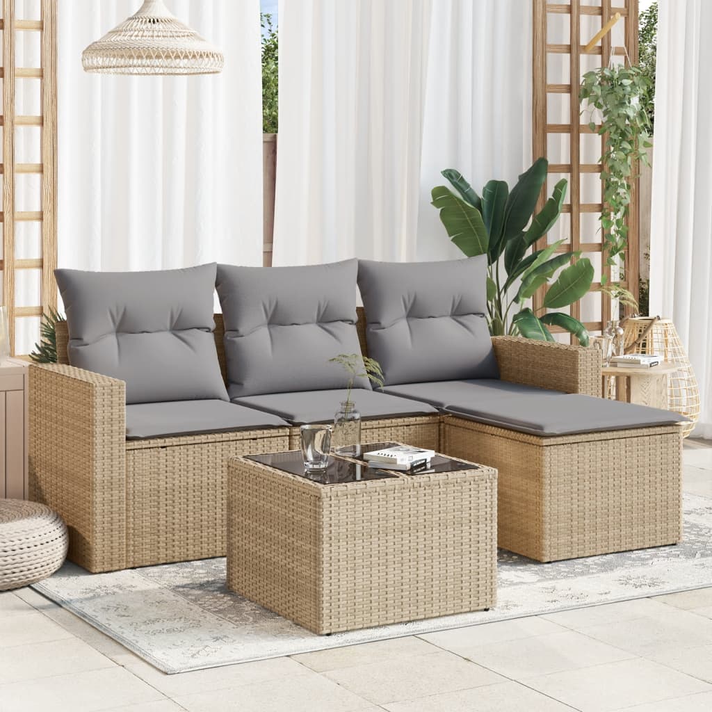 vidaXL 4-delige Loungeset met kussens poly rattan zwart