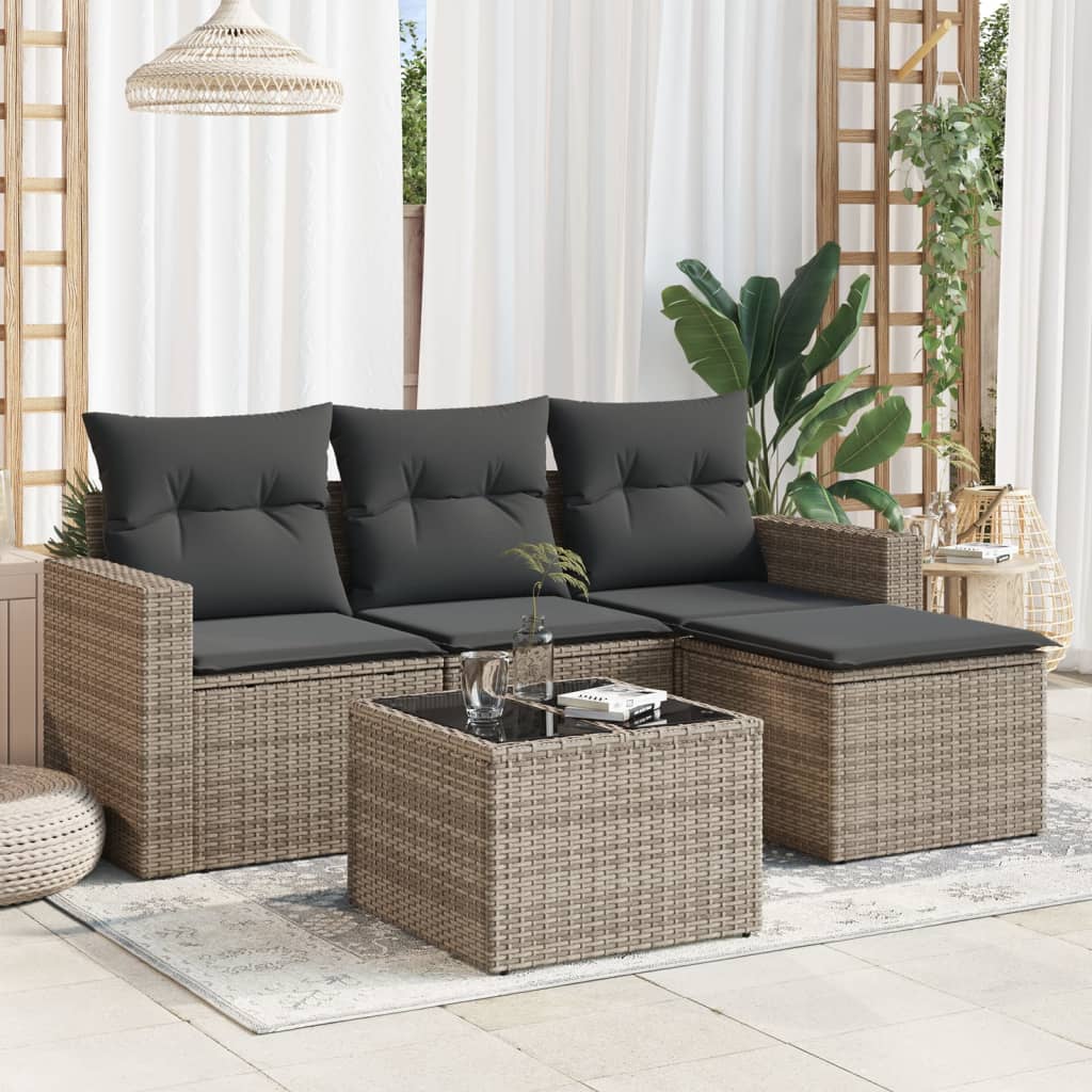 vidaXL 4-delige Loungeset met kussens poly rattan zwart