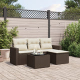 vidaXL 4-delige Loungeset met kussens poly rattan zwart