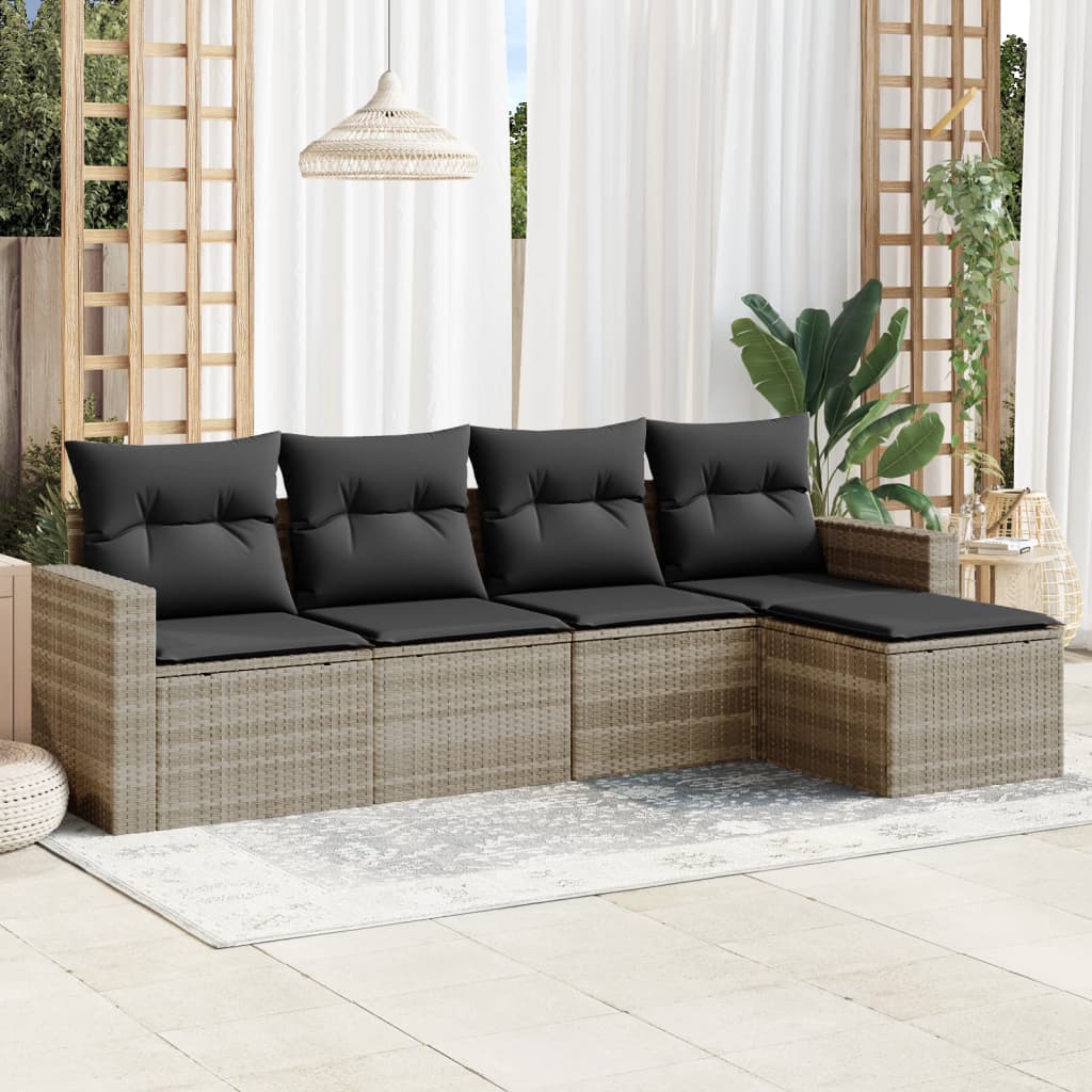 vidaXL 5-delige Loungeset met kussens poly rattan zwart