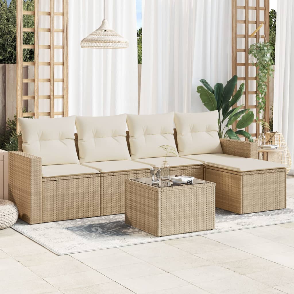 vidaXL 5-delige Loungeset met kussens poly rattan zwart