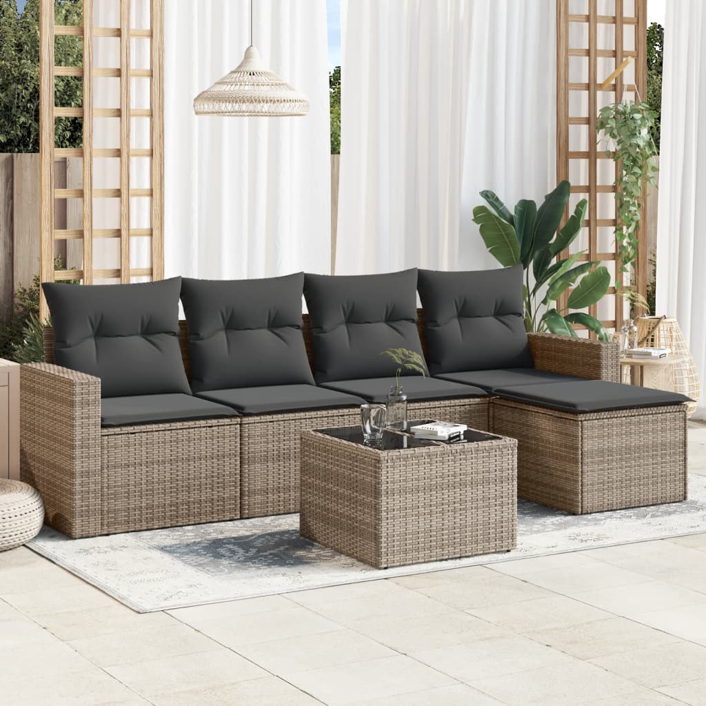 vidaXL 5-delige Loungeset met kussens poly rattan zwart