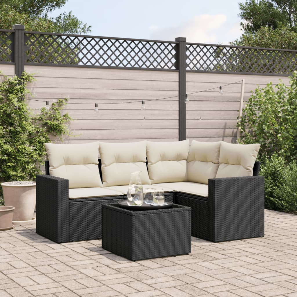 vidaXL 4-delige Loungeset met kussens poly rattan zwart