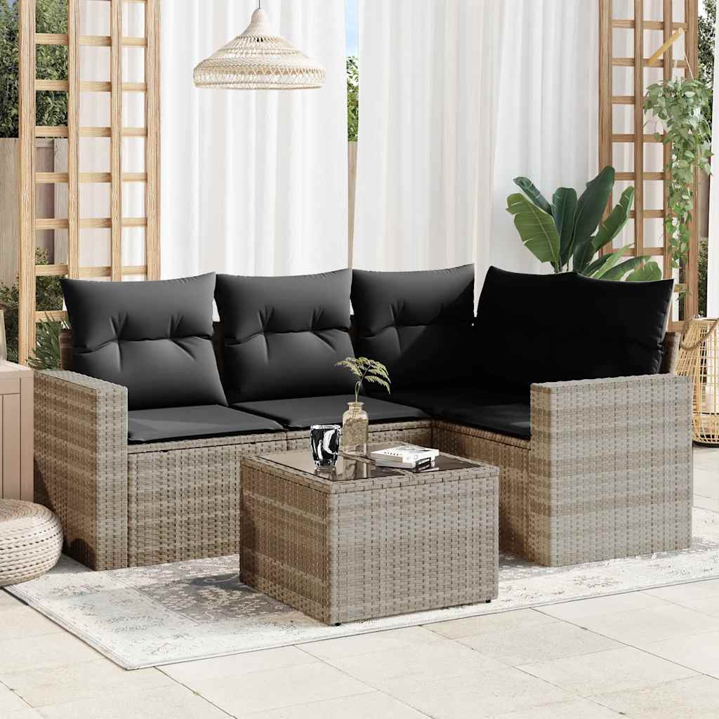 vidaXL 4-delige Loungeset met kussens poly rattan zwart
