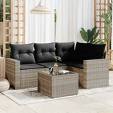 vidaXL 4-delige Loungeset met kussens poly rattan zwart