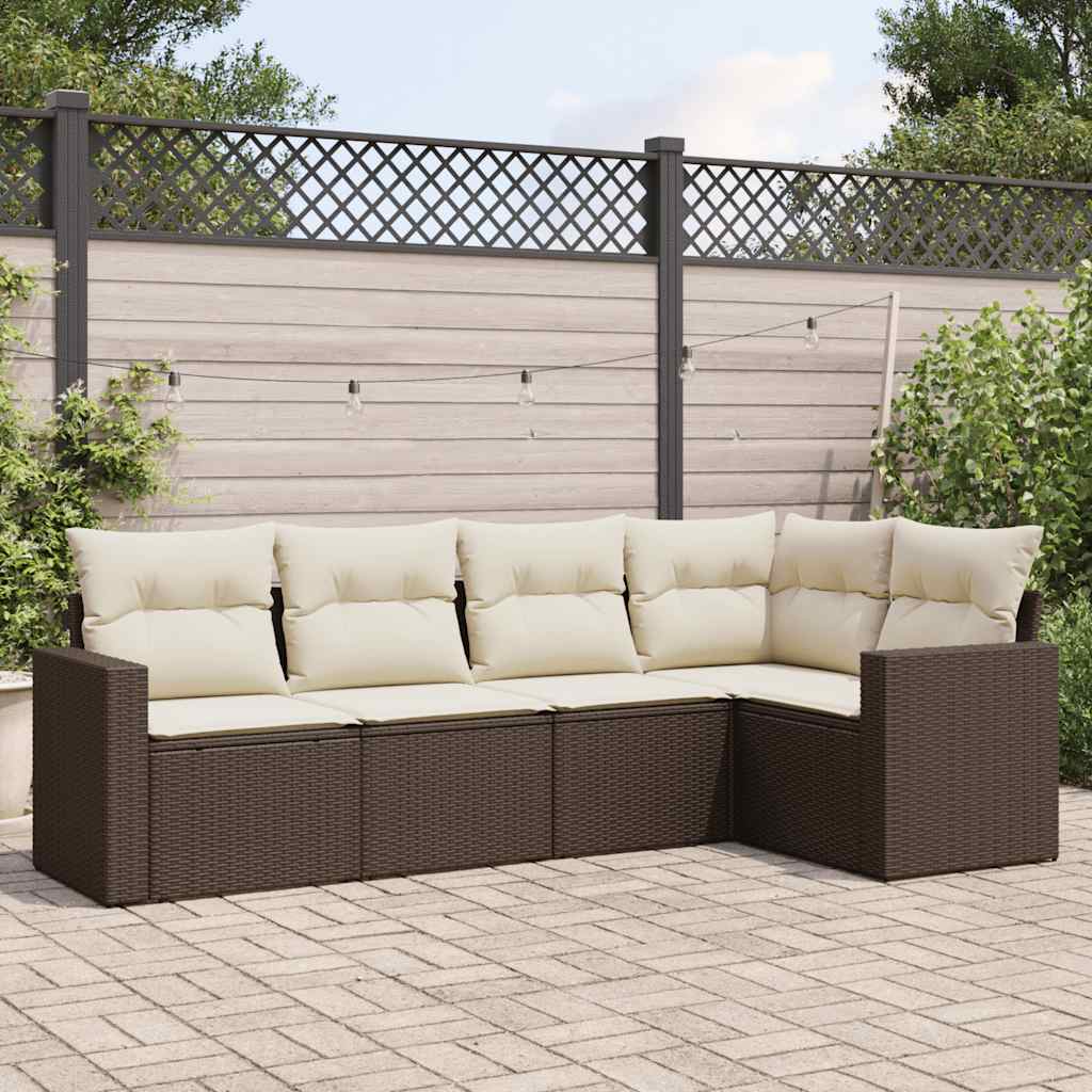 vidaXL 5-delige Loungeset met kussens poly rattan zwart