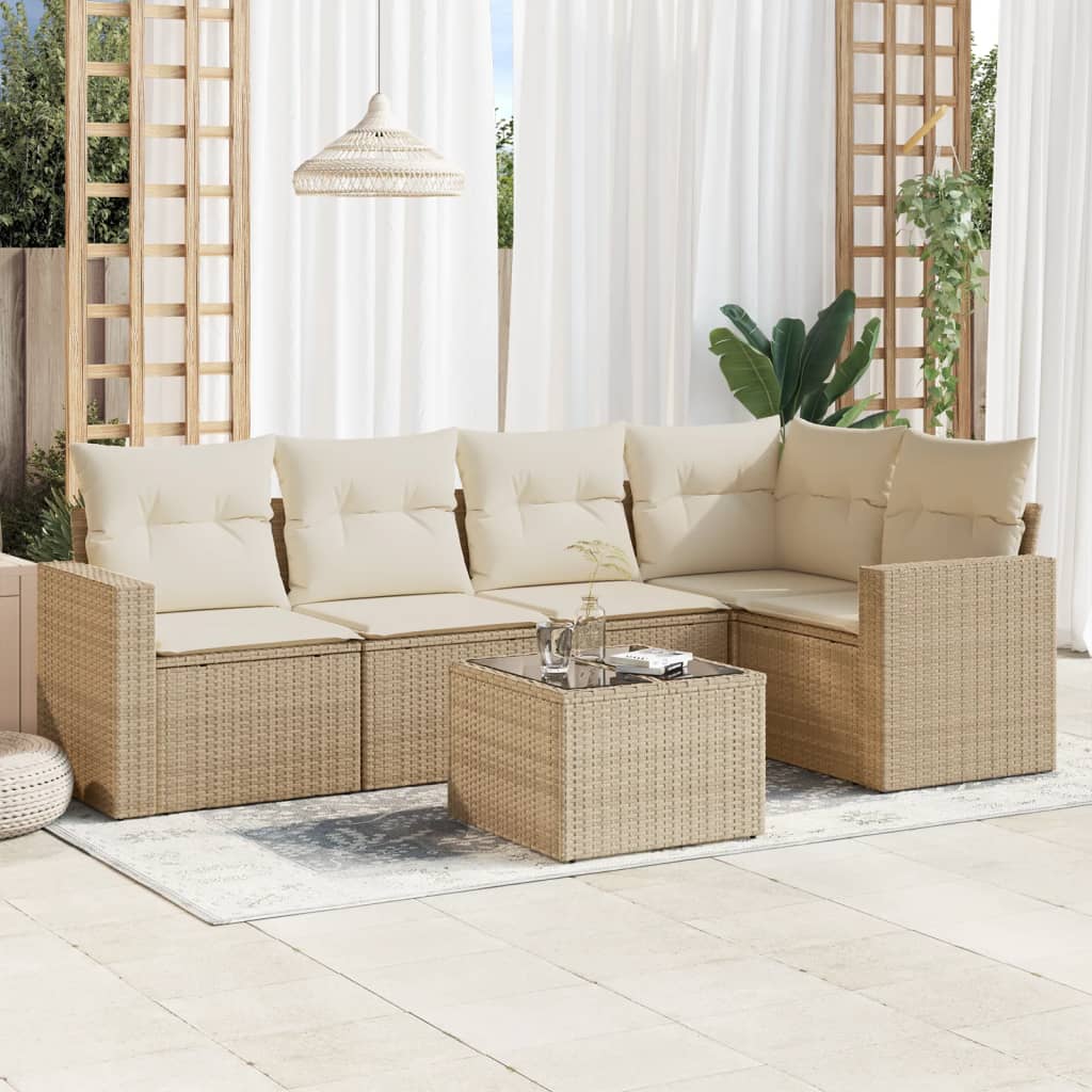 vidaXL 5-delige Loungeset met kussens poly rattan zwart
