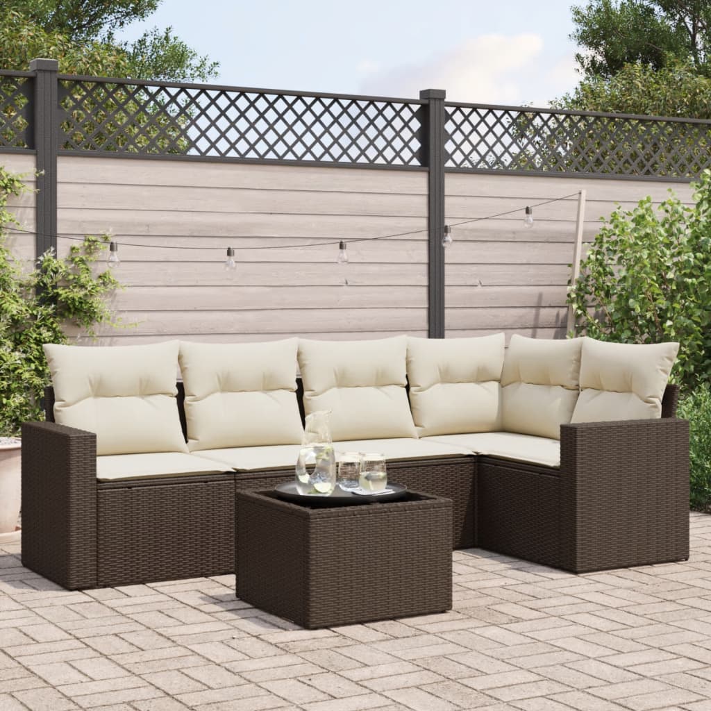 vidaXL 5-delige Loungeset met kussens poly rattan zwart