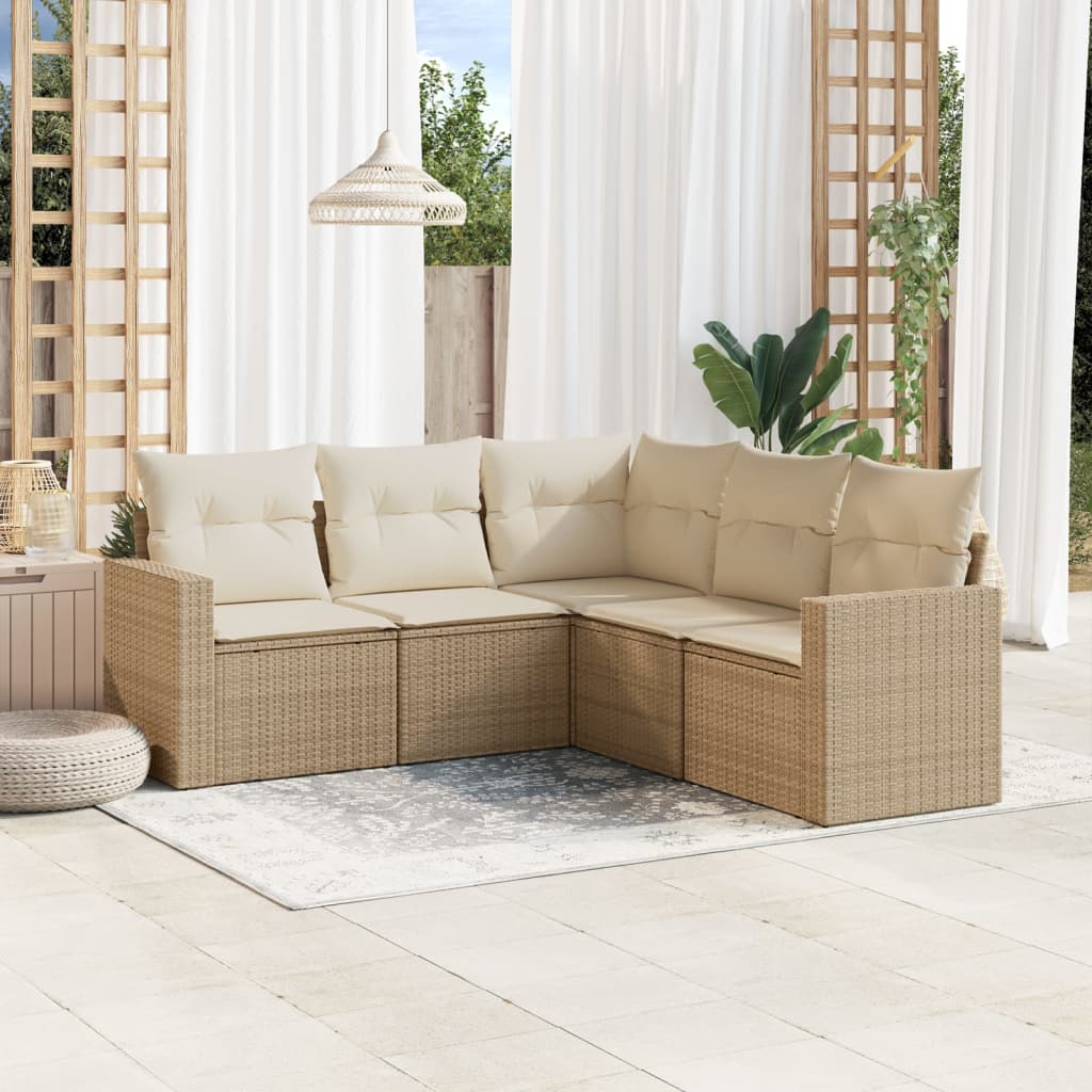 vidaXL 5-delige Loungeset met kussens poly rattan zwart