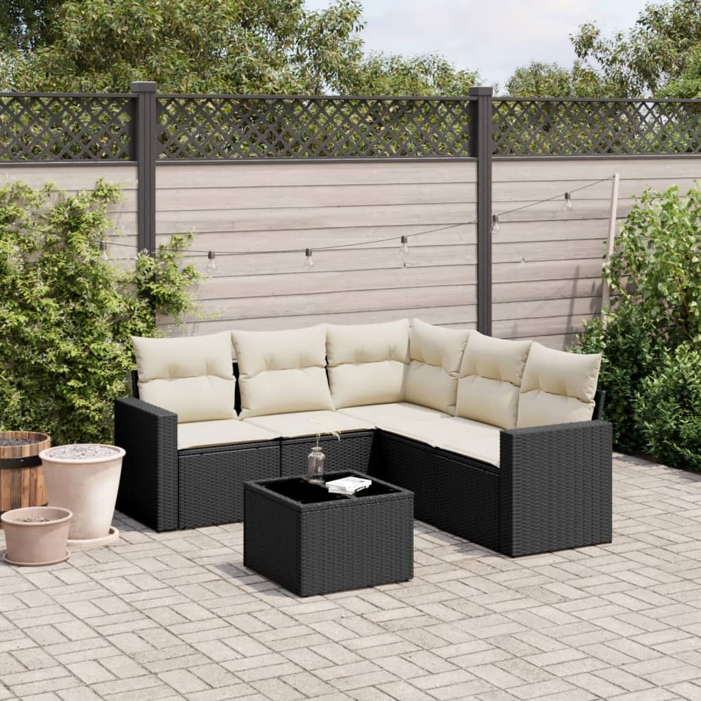 vidaXL 5-delige Loungeset met kussens poly rattan zwart