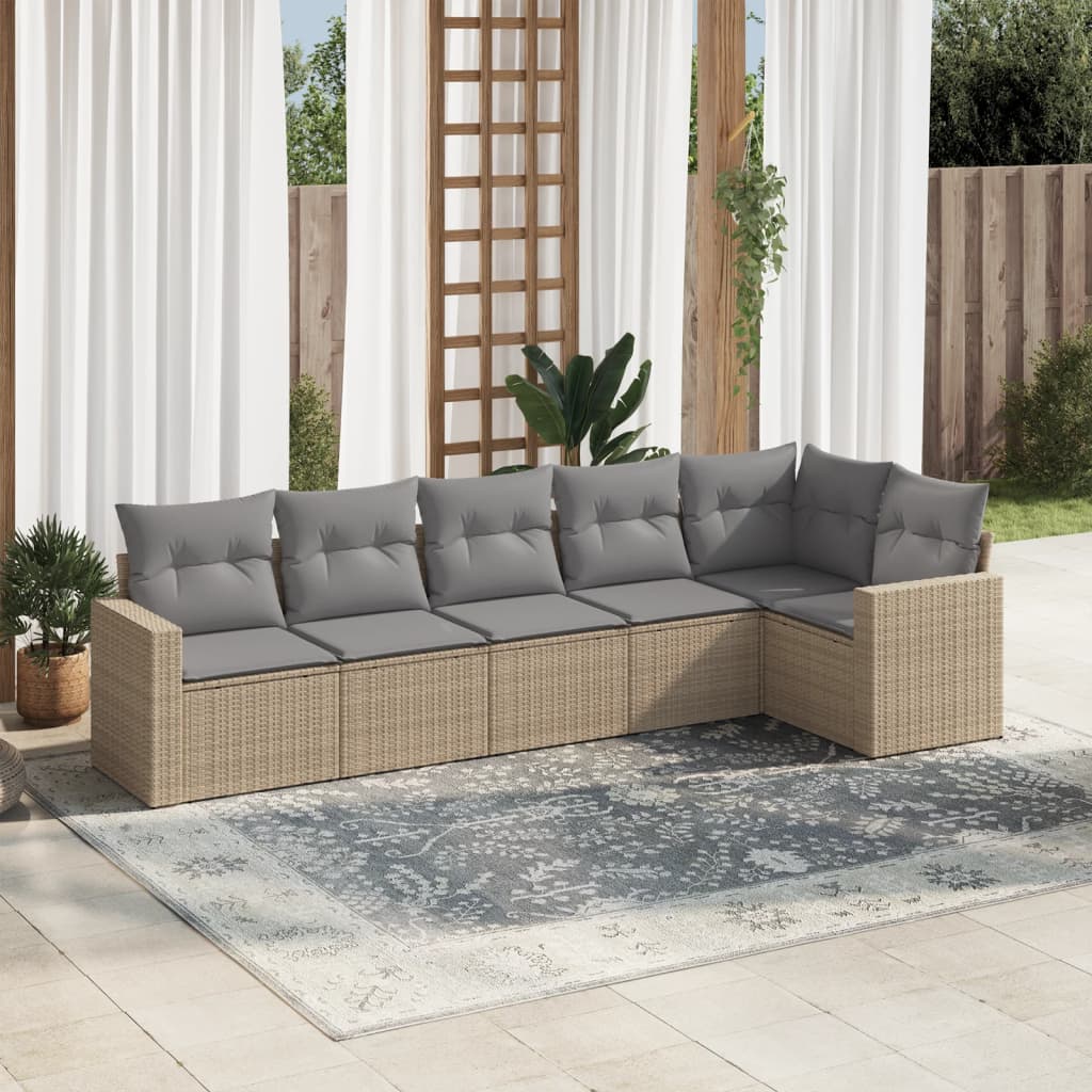 vidaXL 6-delige Loungeset met kussens poly rattan zwart