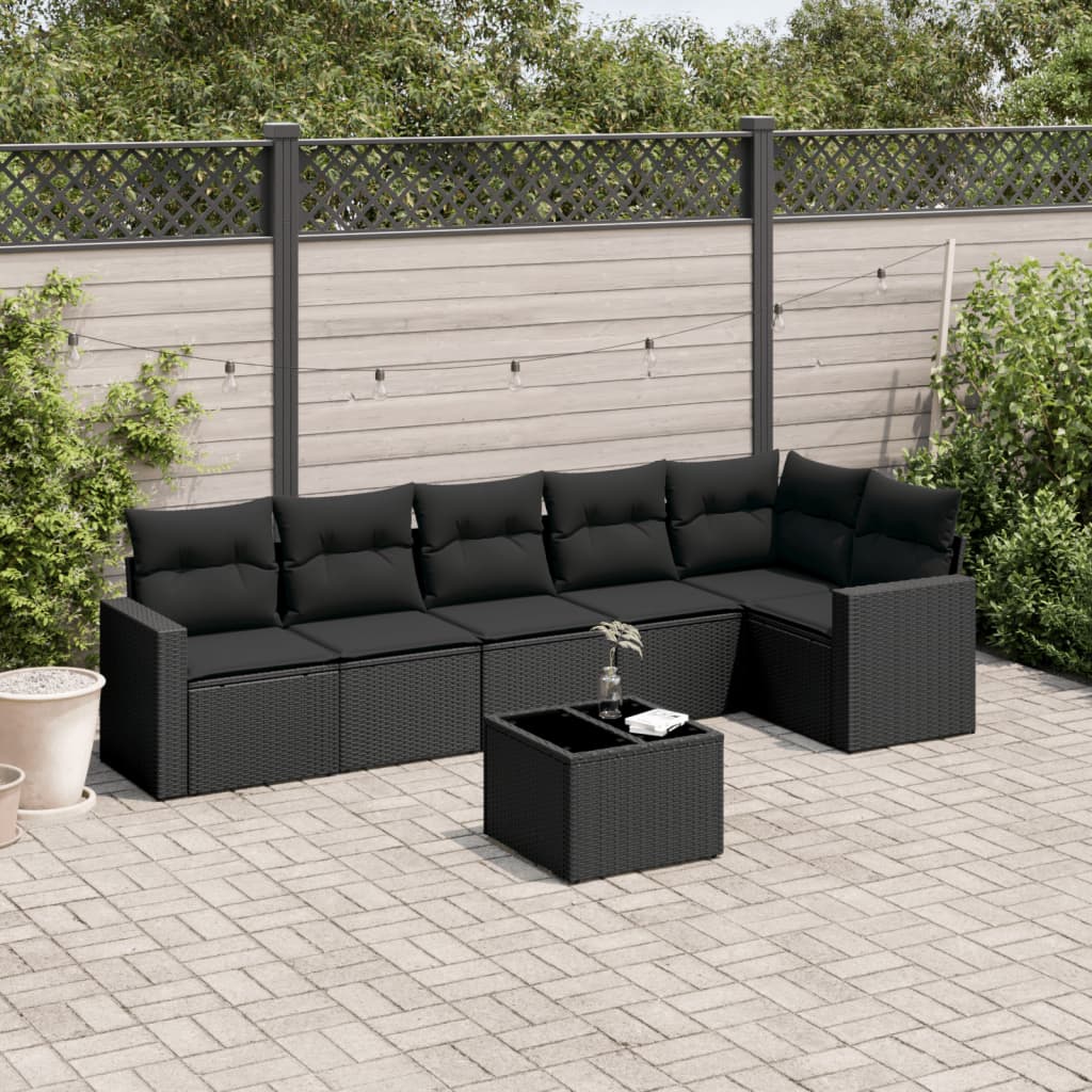 vidaXL 6-delige Loungeset met kussens poly rattan zwart