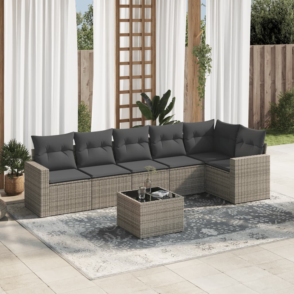 vidaXL 6-delige Loungeset met kussens poly rattan zwart