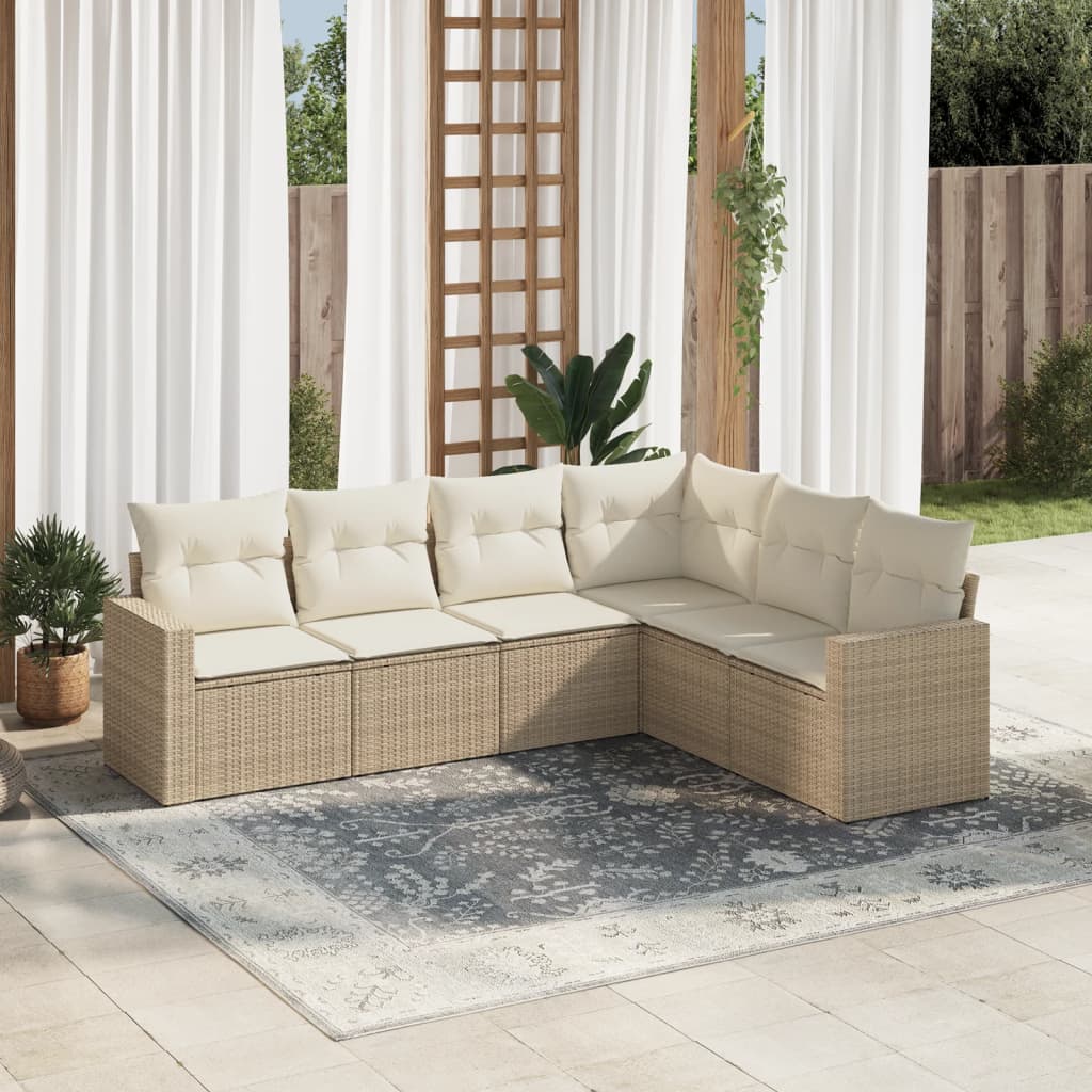 vidaXL 6-delige Loungeset met kussens poly rattan zwart