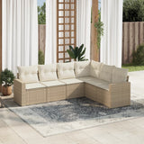 vidaXL 6-delige Loungeset met kussens poly rattan zwart
