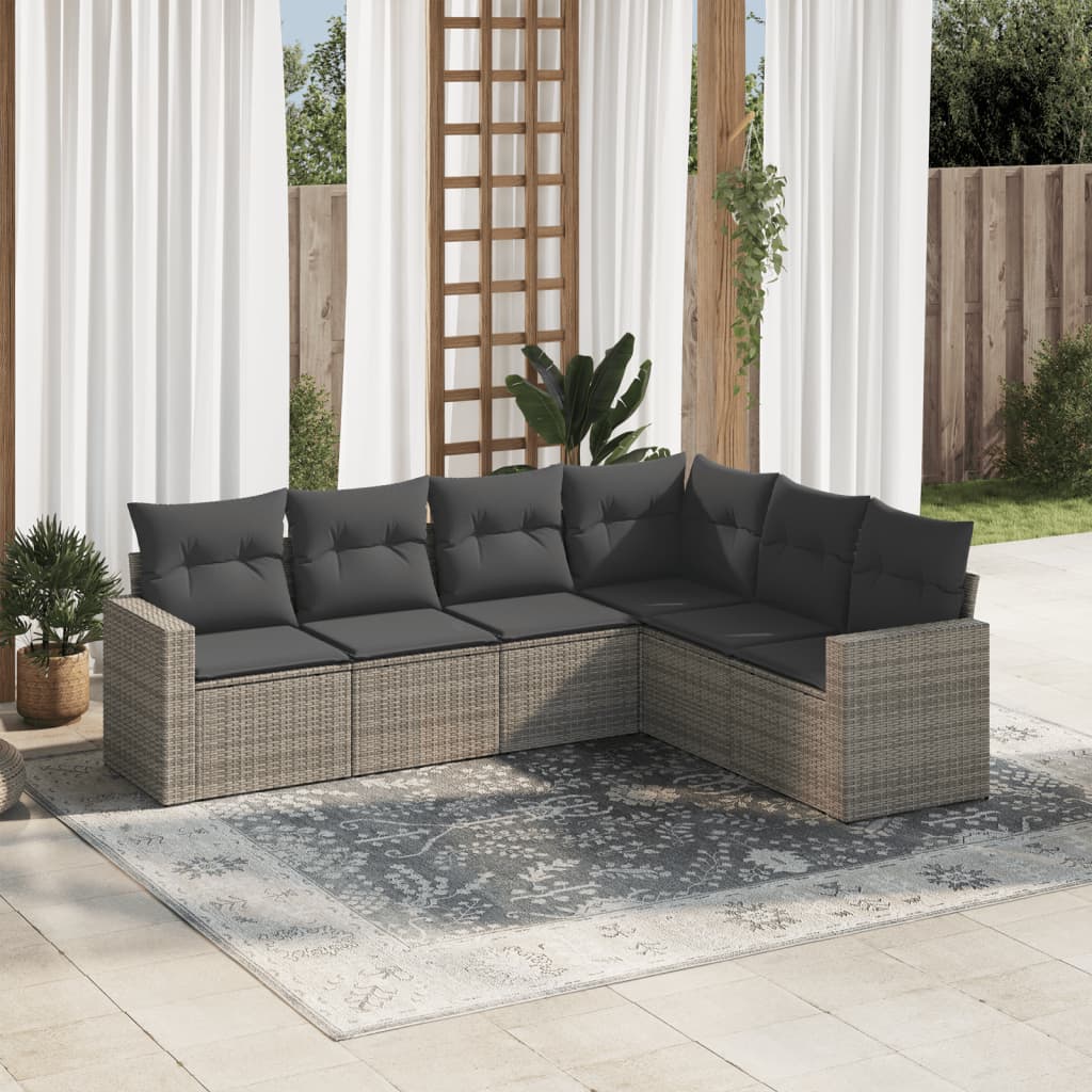 vidaXL 6-delige Loungeset met kussens poly rattan zwart