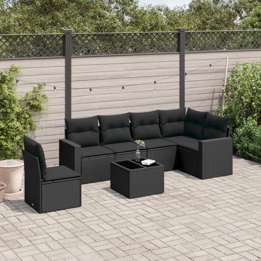 vidaXL 6-delige Loungeset met kussens poly rattan zwart